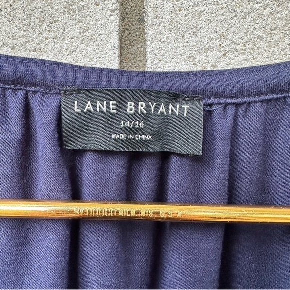 Lane Bryant Navy Blue Eyelet Sleeve Peasant Blouse 14/16 Plus 3/4 Raglan - Picture 4 of 12